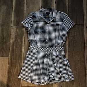 Ralph Lauren Blue and White Gingham Short Sleeve Romper
